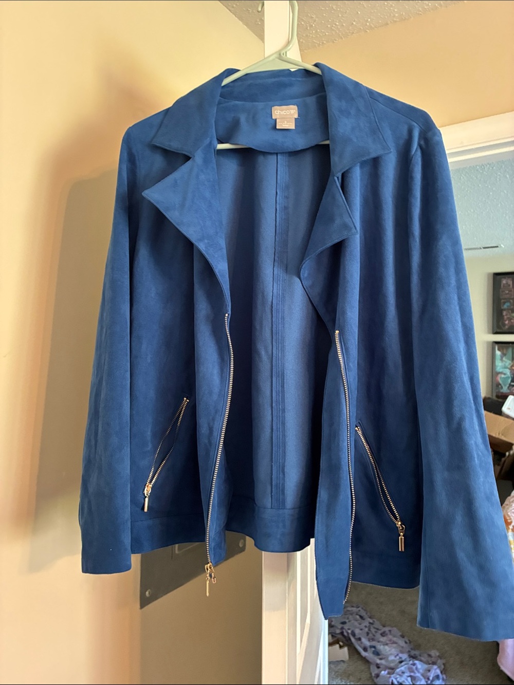 Chico's Royal Blue Suede-Look Zip Jacket